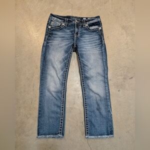Miss Me Jeans Mid Rise Capri Denim Grunge Thick Stitch